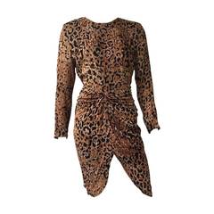 Vicky Tiel 80s for Bergdorf Goodman cheetah velvet print dress size 6.