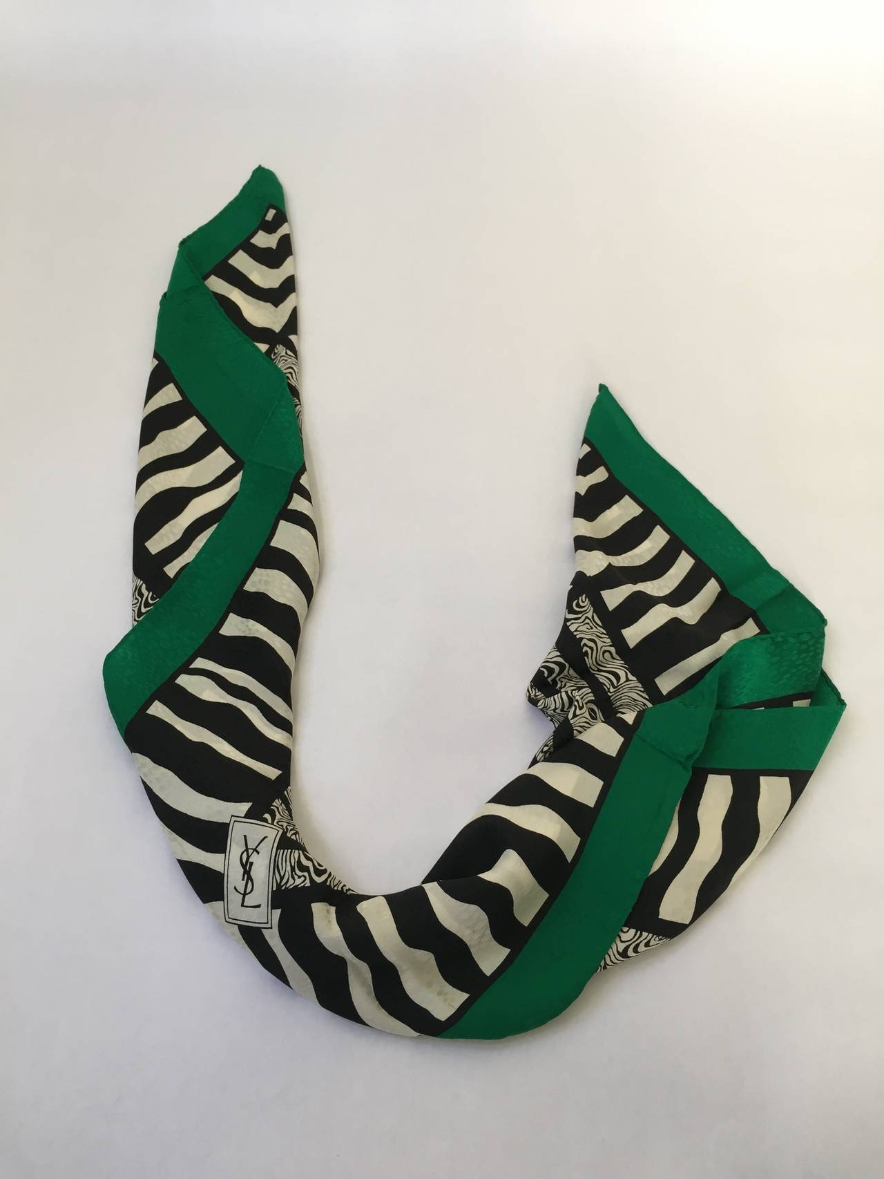 Yves Saint Laurent 80s zebra print silk scarf. 1