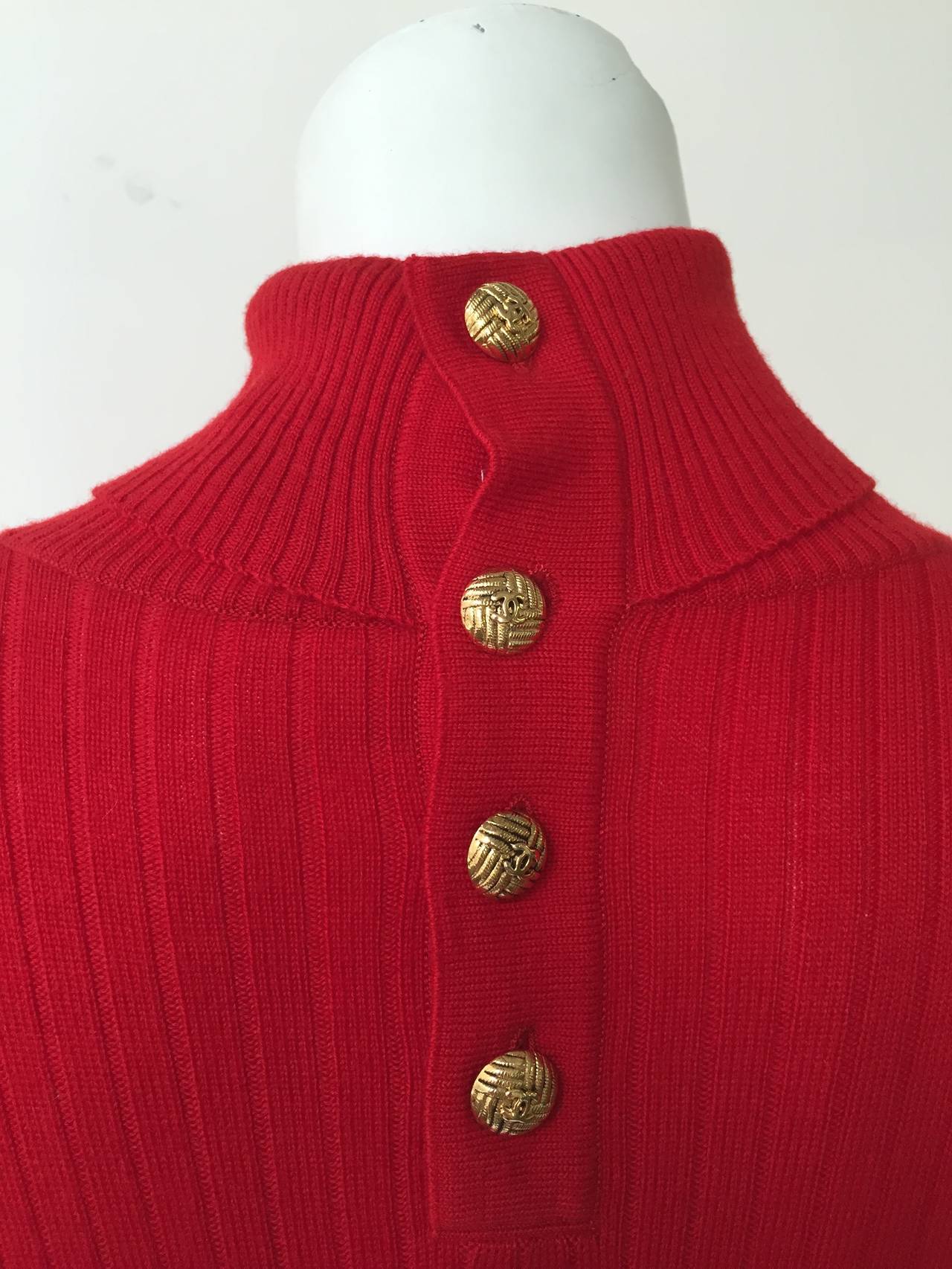 Chanel 80s Red Wool Knit Sweater Size 6. 3