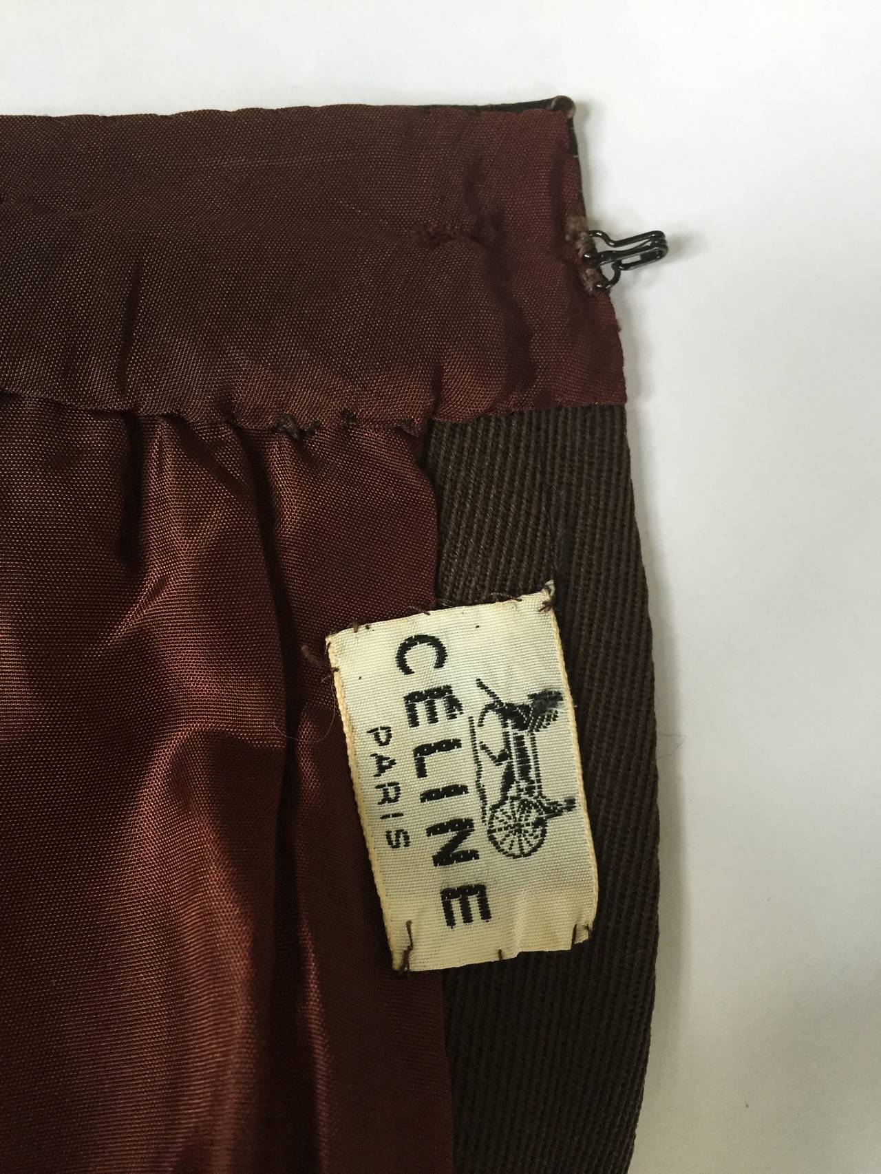 Celine Brown Wool with Leather Trim Wrap Skirt Size 6. For Sale 2