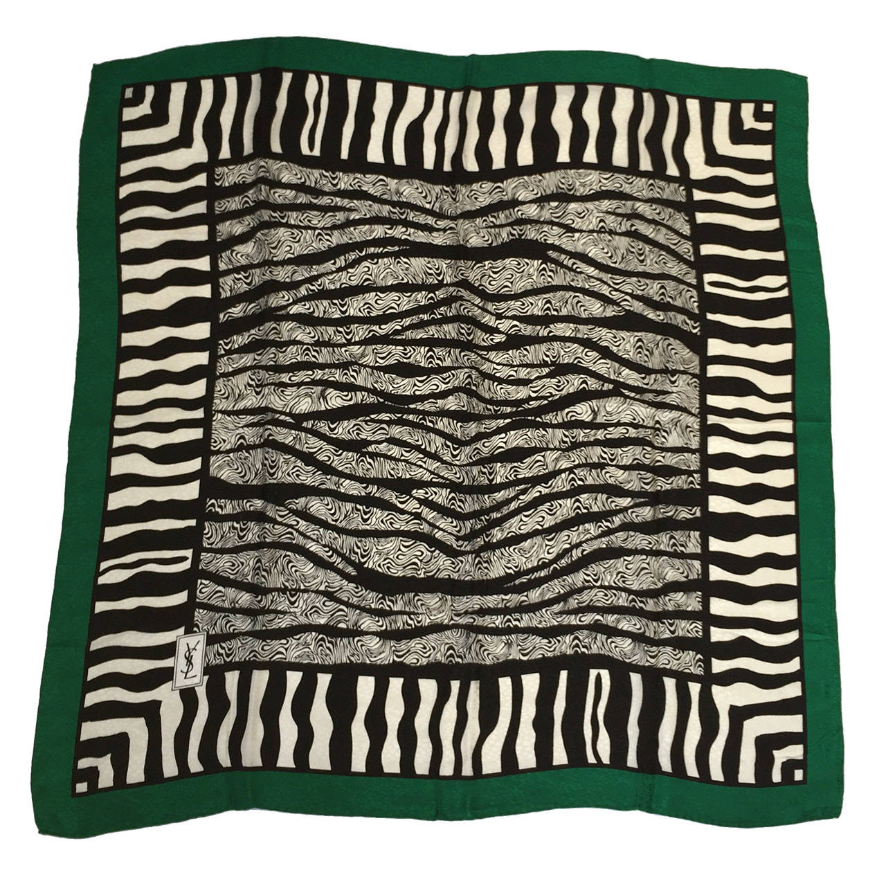 Yves Saint Laurent 80s zebra print silk scarf.