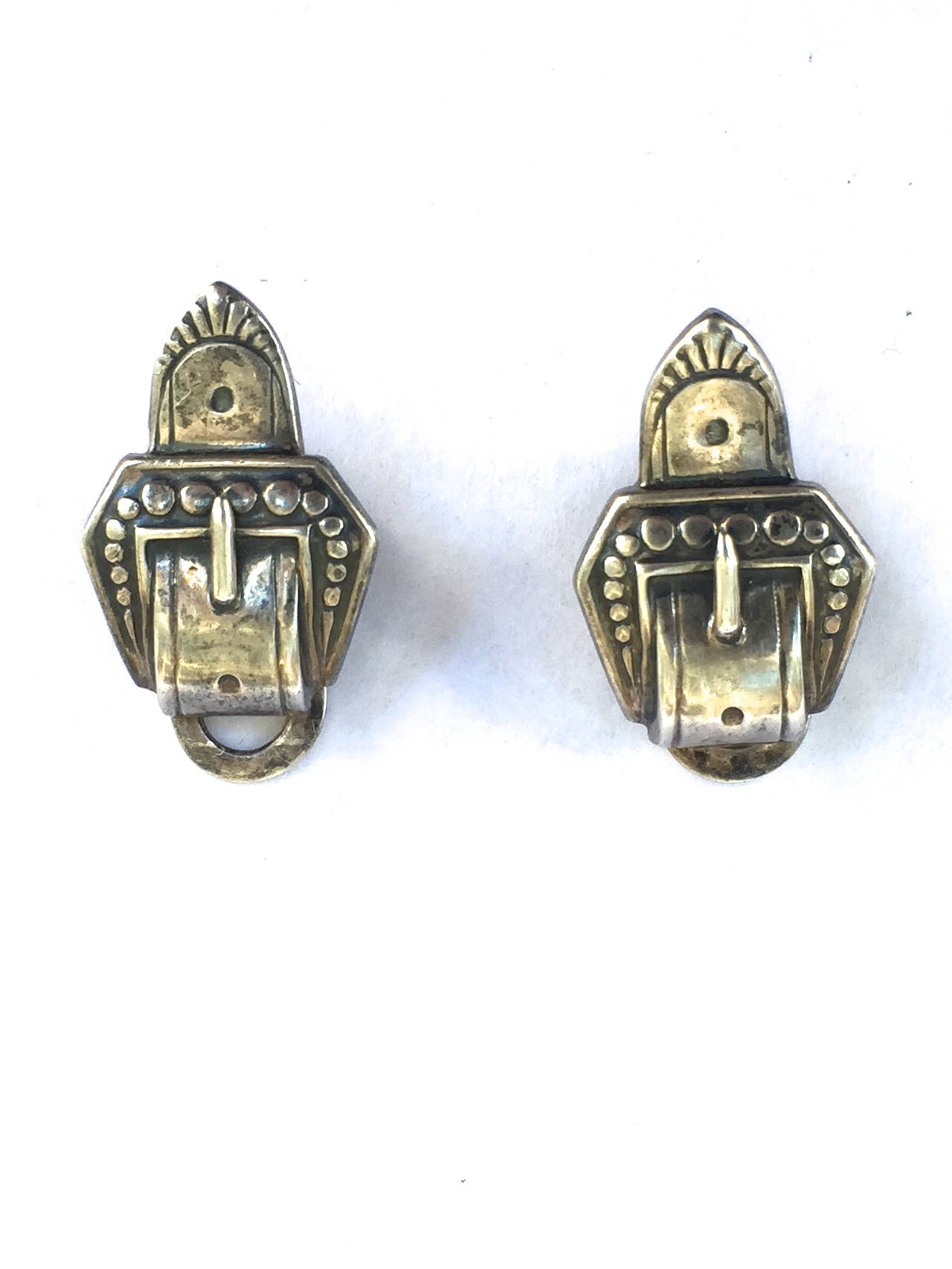 Marcel Boucher Parisina Mexico Sterling Silver Buckle Clip Earring 1940s For Sale 2