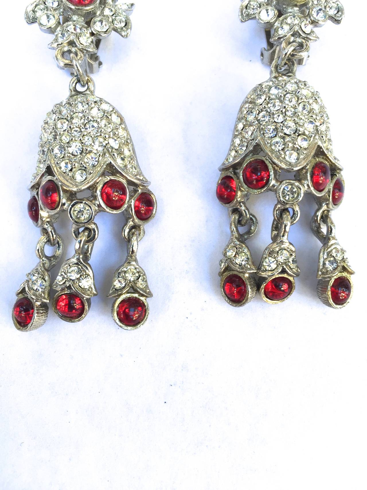 Artisan Kenneth Jay Lane 70s chandelier / drop clip earrings. For Sale