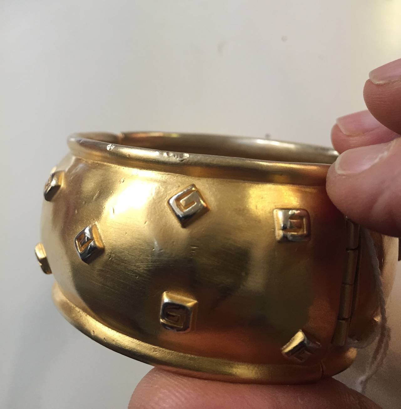 Givenchy 1980s Logo Gold Cuff Bracelet. For Sale 1