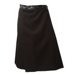 Celine Brown Wool with Leather Trim Wrap Skirt Size 6.