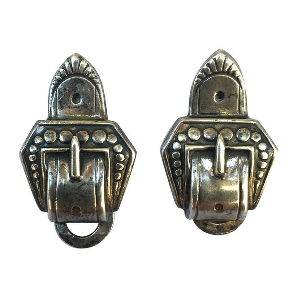 Marcel Boucher Parisina Mexico Sterling Silver Buckle Clip Earring 1940s For Sale