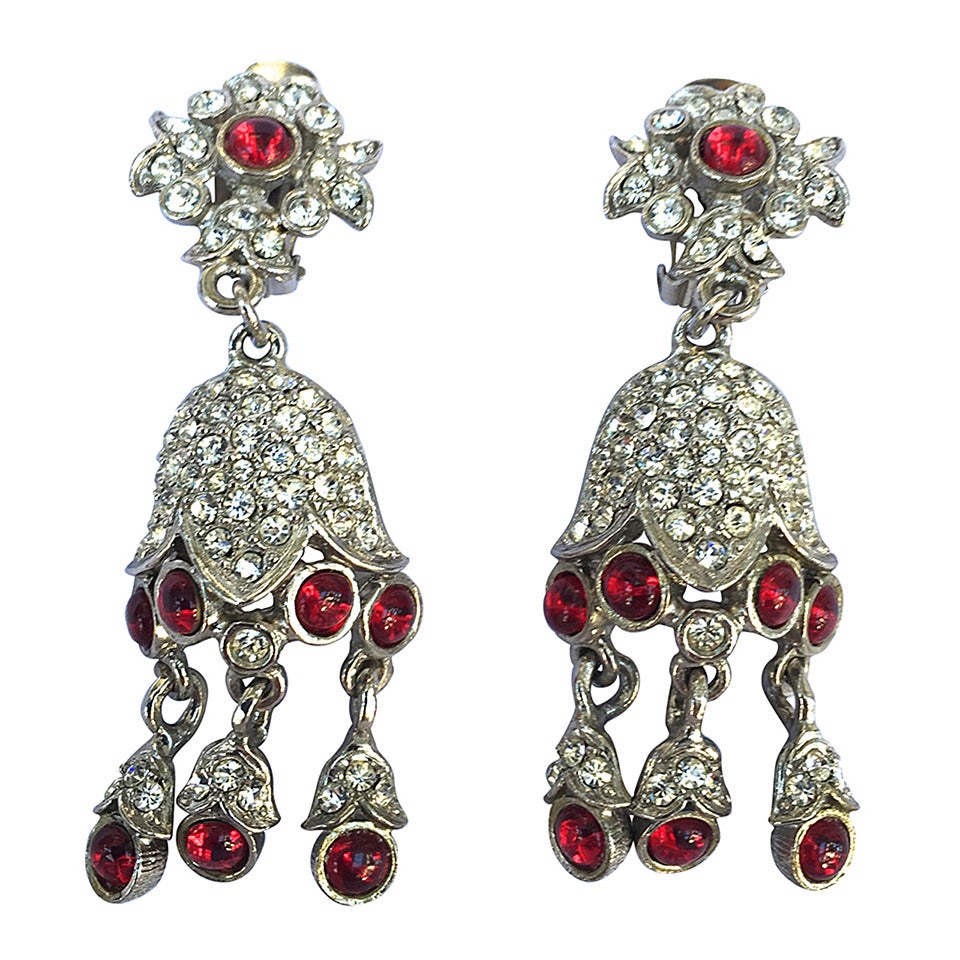 Kenneth Jay Lane 70s chandelier / drop clip earrings. For Sale