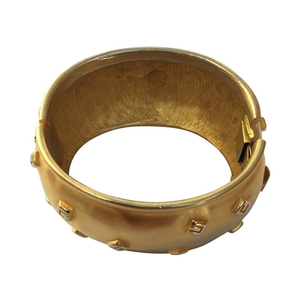 Givenchy 1980s Logo Gold Cuff Bracelet. For Sale