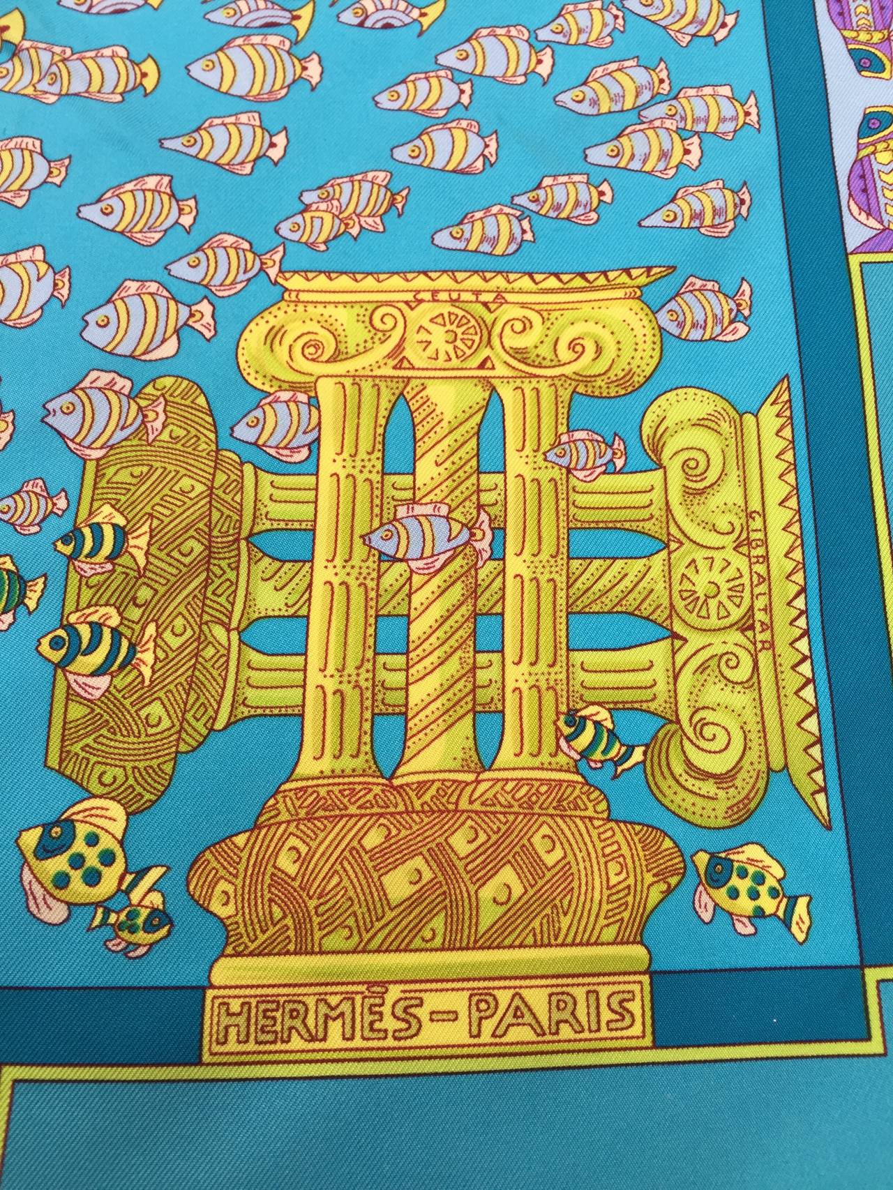 Hermes 2001 silk scarf 'Rencontre Oceane' by Annie Faivre. In Good Condition In Atlanta, GA