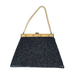 Whiting & Davis 70s black A-line mesh handbag.