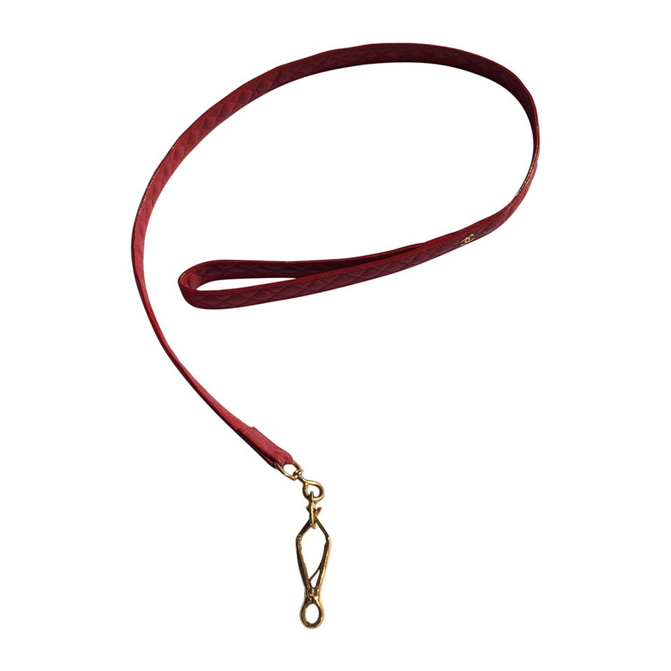 Chanel red lambskin dog leash.