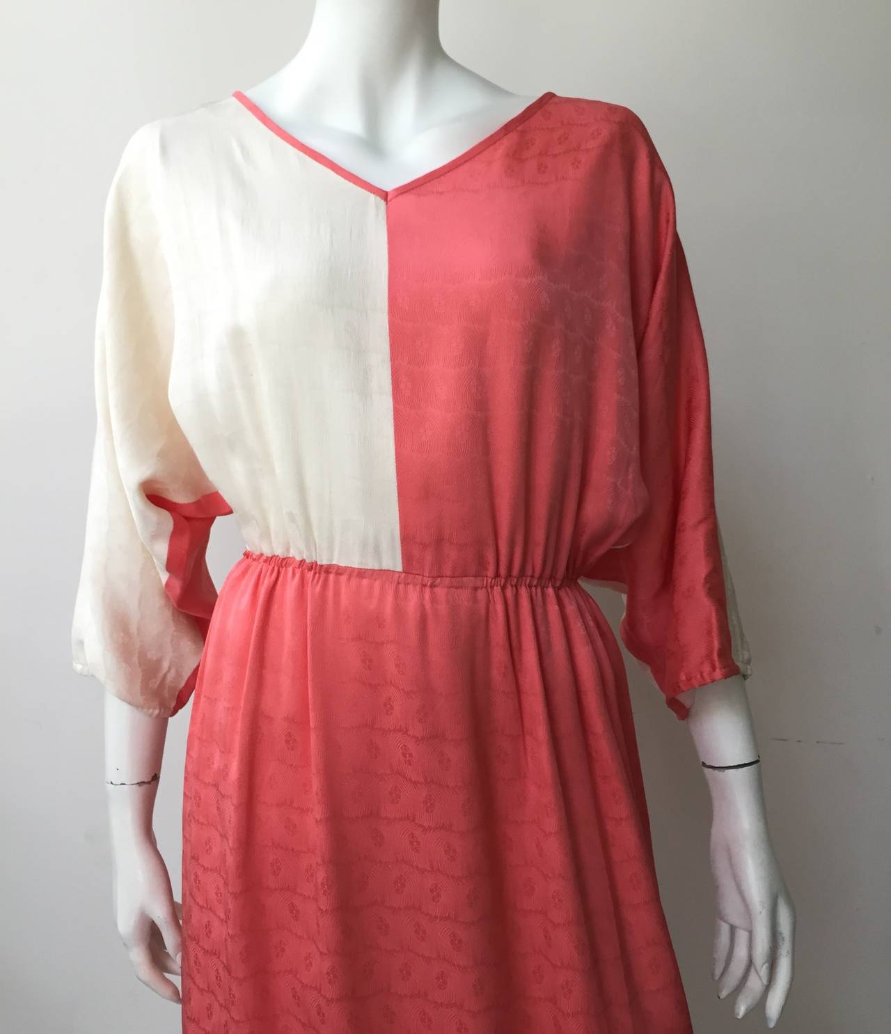 Pink Mr. Blackwell 1950s Silk Dress Dolman Sleeves Size 8. For Sale
