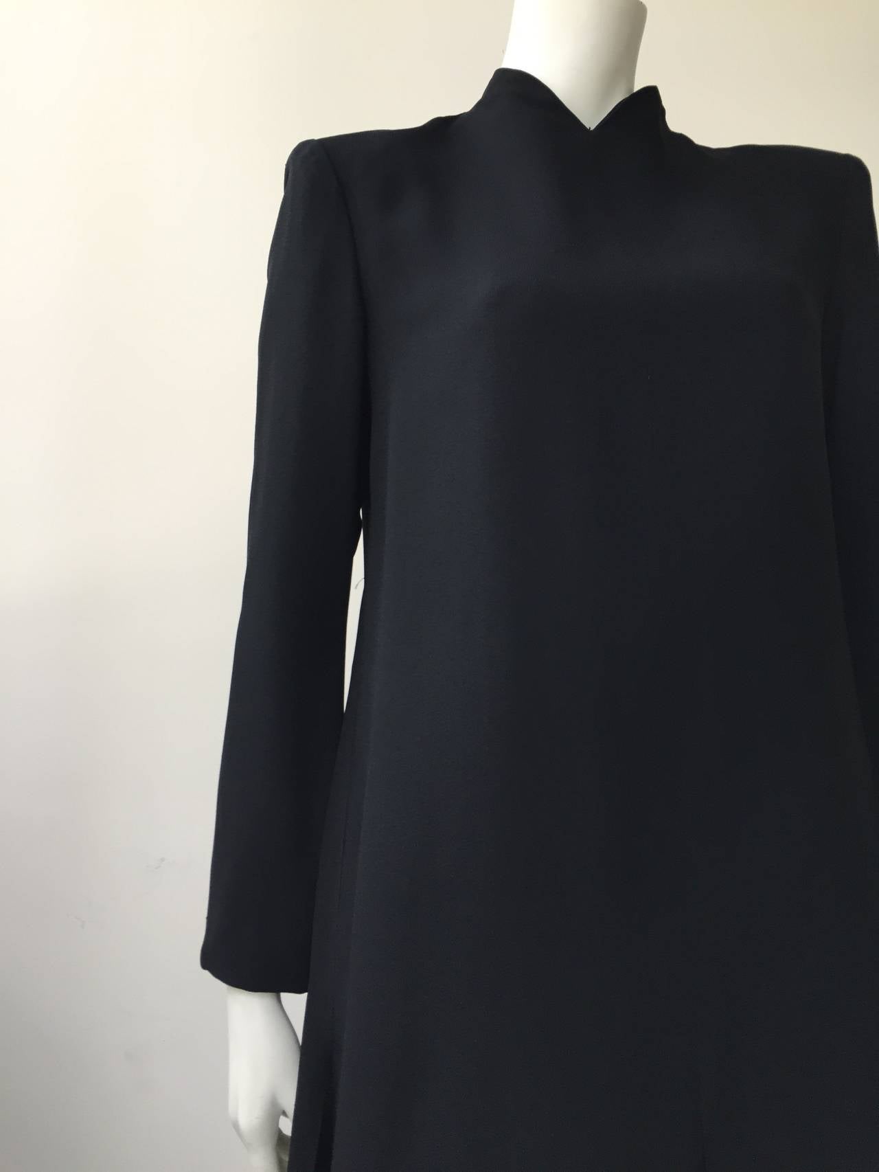 Travilla 1970sBlack Layered Wool Dress Size 12. For Sale 1