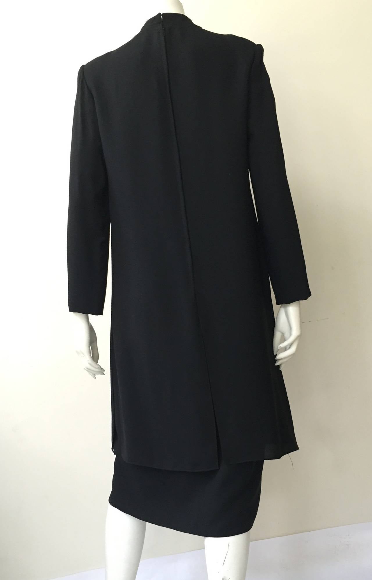 Travilla 1970sBlack Layered Wool Dress Size 12. For Sale 4