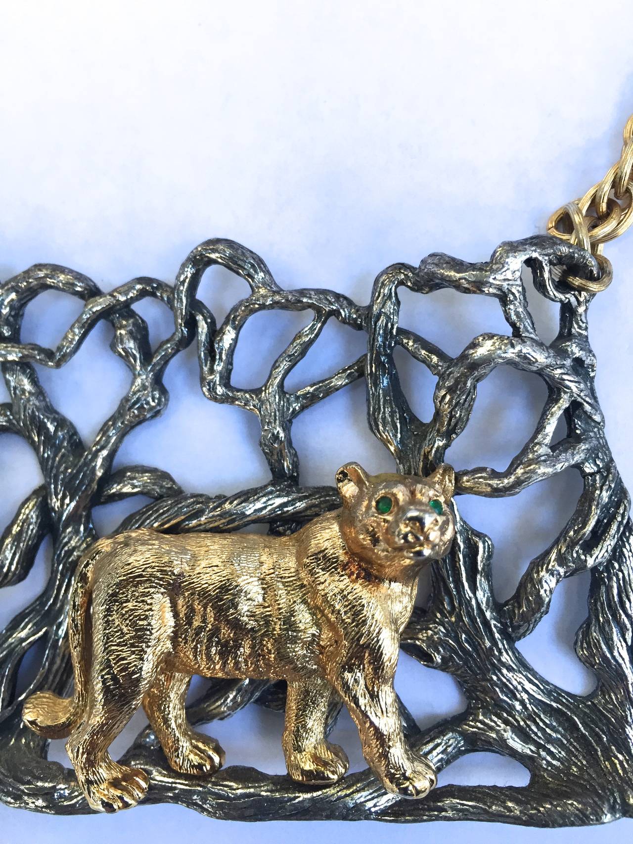 Aesthetic Movement Napier by Eugene Bertolli 1972 'Endangered Species Series' cat necklace.