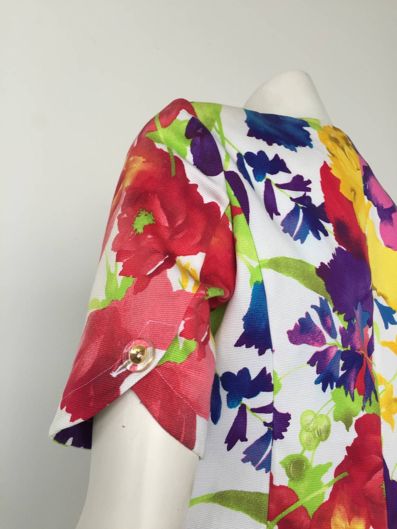 Ungaro Floral Cotton Skirt Suit Size 8. For Sale 2