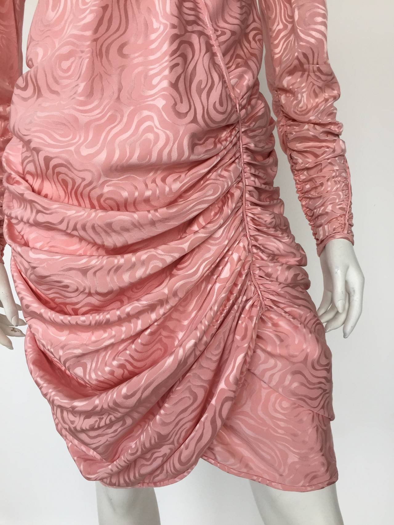 Emanuel Ungaro Parallele Paris late 1970s silk ruche dress original size 8 but fits like a modern size 6.  Ladies please use your measuring tape so you can properly measure your lovely body to make certain this will fit you to perfection. Made in