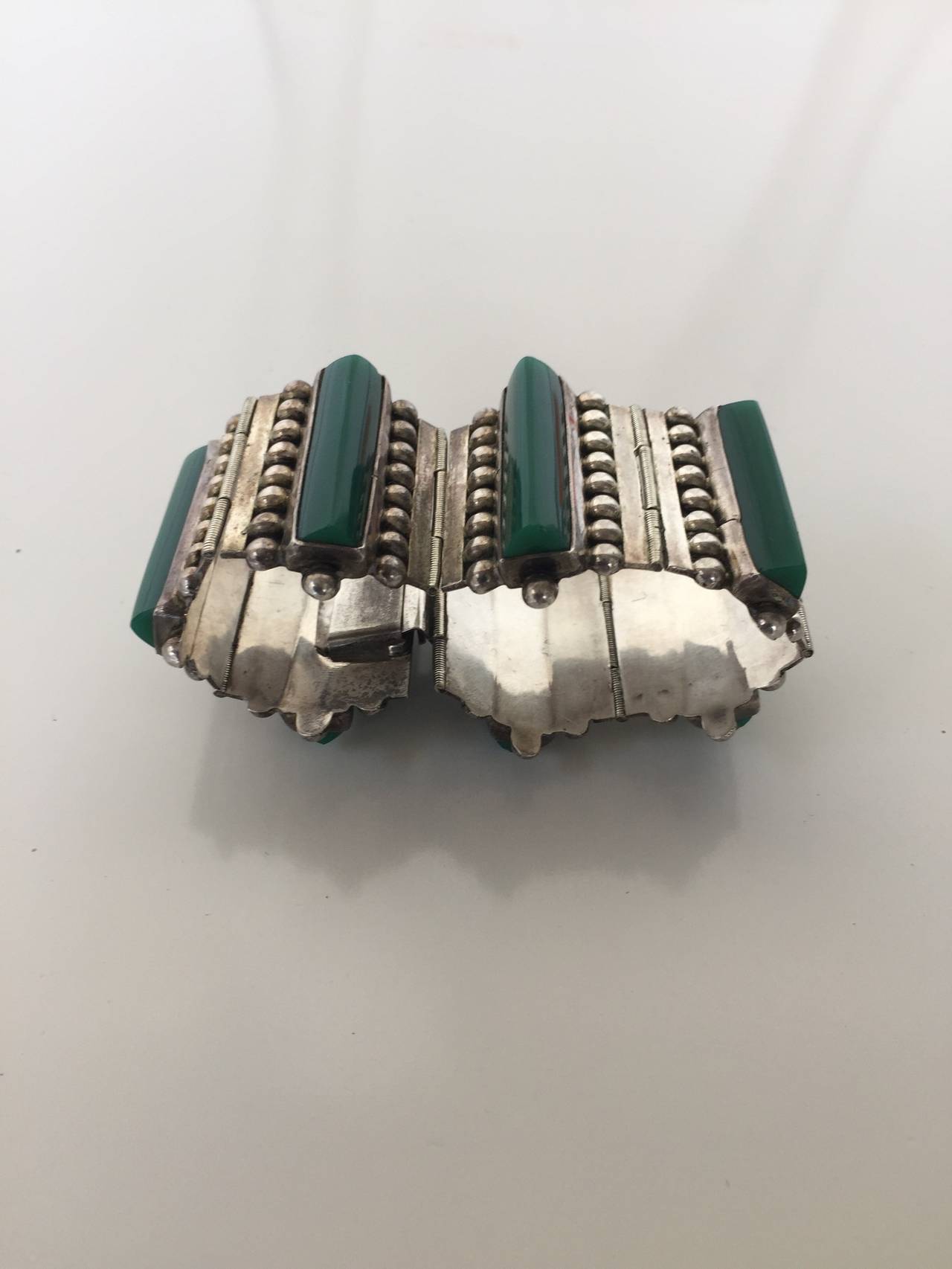 Vintage Mexican Sterling Silver Green Onyx Delicate Bracelet 18.0 Grams