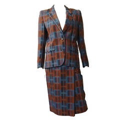 Vintage Ted Lapidus 70s modern print wool skirt suit size 6.