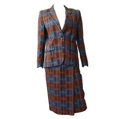 Ted Lapidus 70s modern print wool skirt suit size 6.