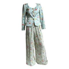 Christian Lacroix 90s flower palazzo pant suit size 6.