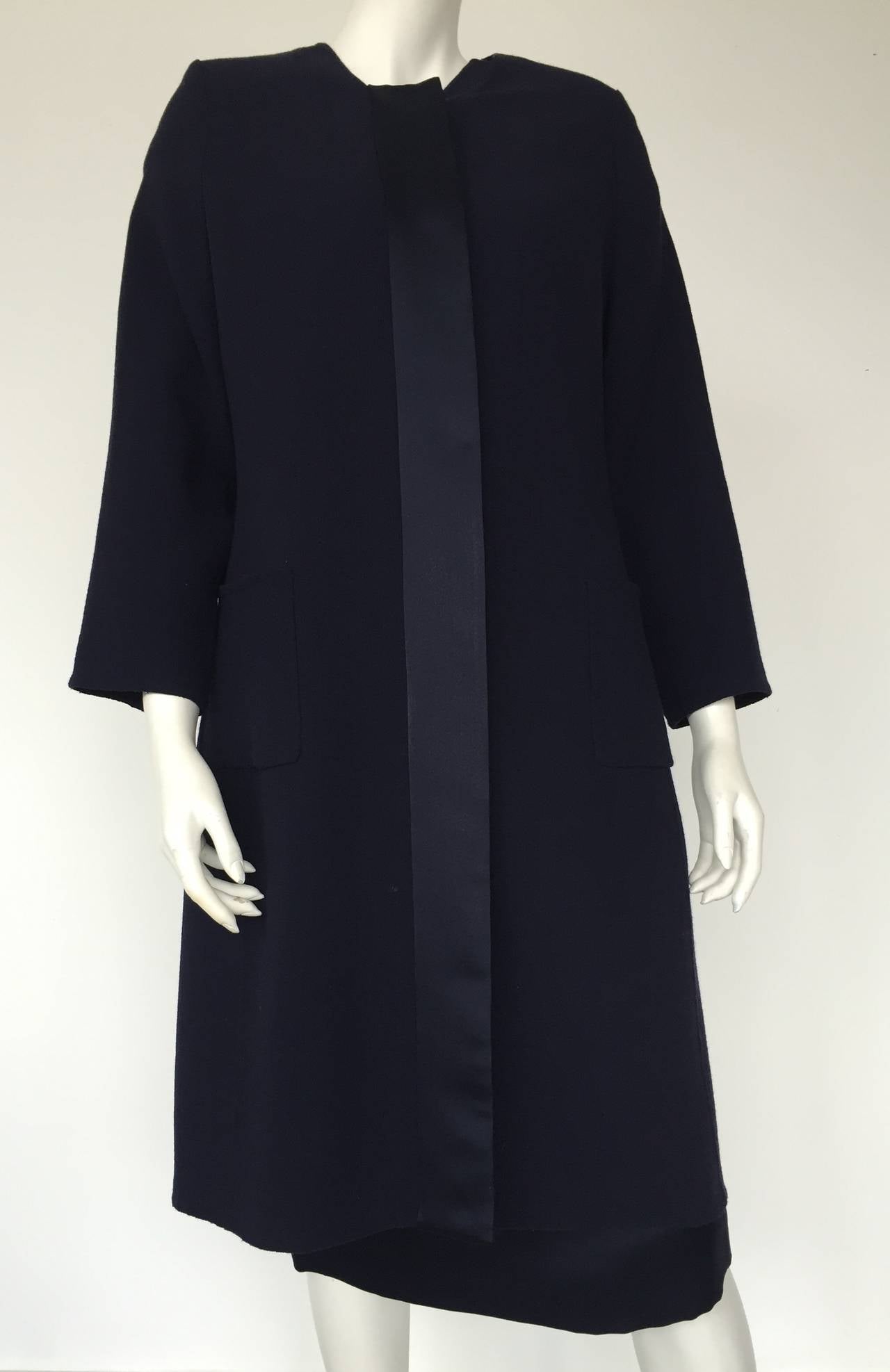 Bill Blass 70s Navy Wool 3 Piece Skirt Suit & Jacket Size Large. For Sale 5