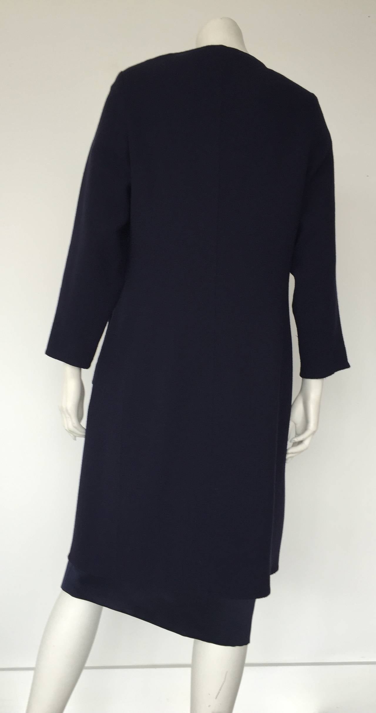 Women's Bill Blass 70s Navy Wool 3 Piece Skirt Suit & Jacket Size Large. For Sale