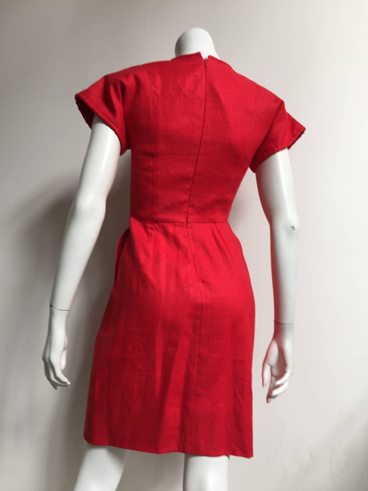 Geoffrey Beene 1970s Red Linen Dress With Pockets Size 4. For Sale 3