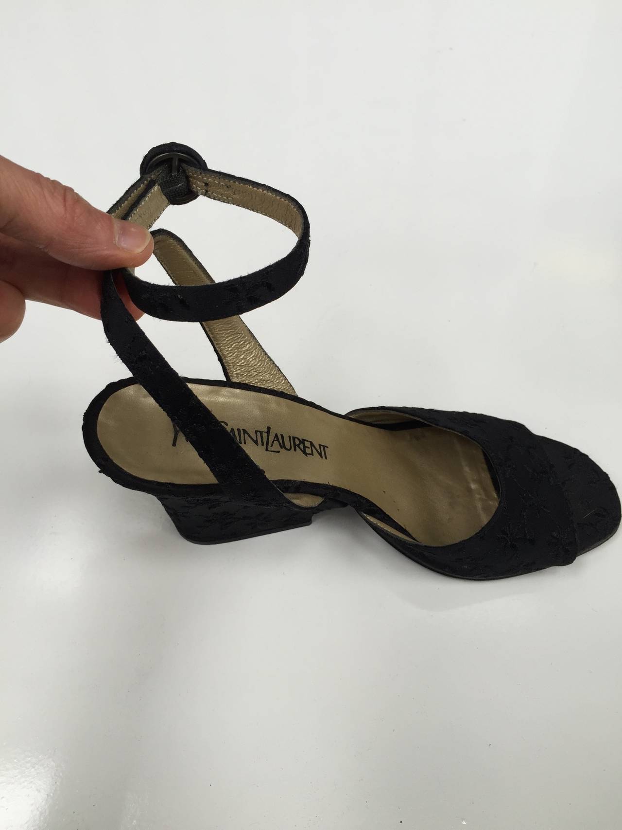 Yves Saint Laurent 1980s Black Ankle Strap Shoes Size 7.5 M. For Sale 1