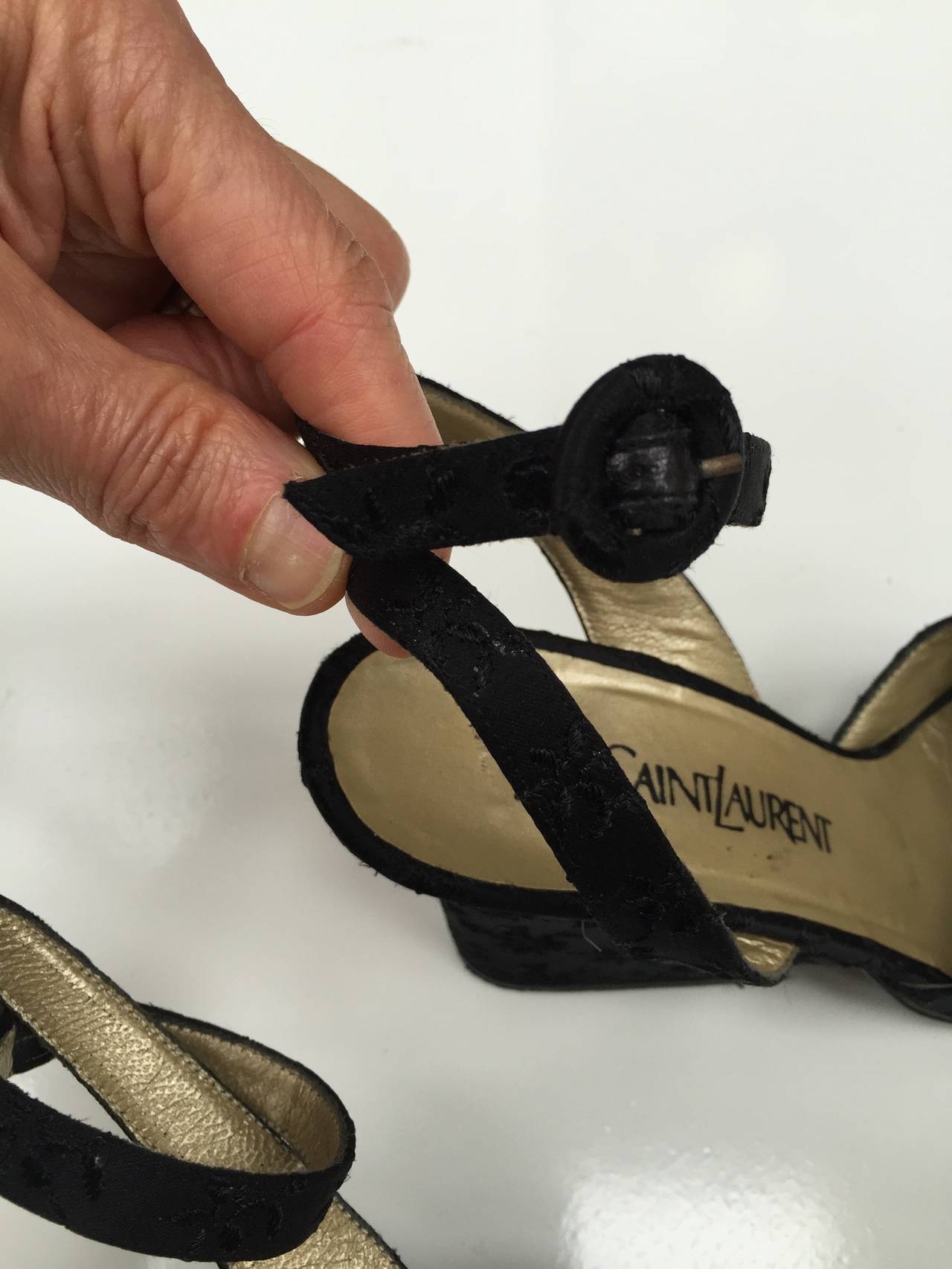 Yves Saint Laurent 1980s Black Ankle Strap Shoes Size 7.5 M. For Sale 2