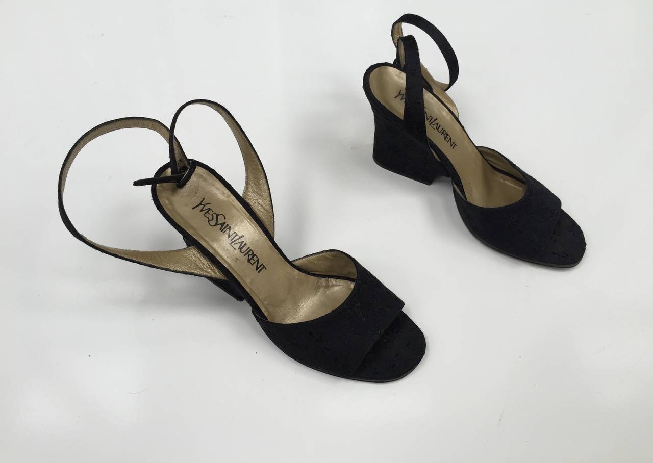 Yves Saint Laurent 1980s Black Ankle Strap Shoes Size 7.5 M. For Sale 5