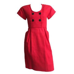 Geoffrey Beene 70s Red Linen Dress With Pockets Size 4. 1