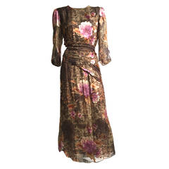 Retro Pierre Cardin 70s silk dress with scarf size large.