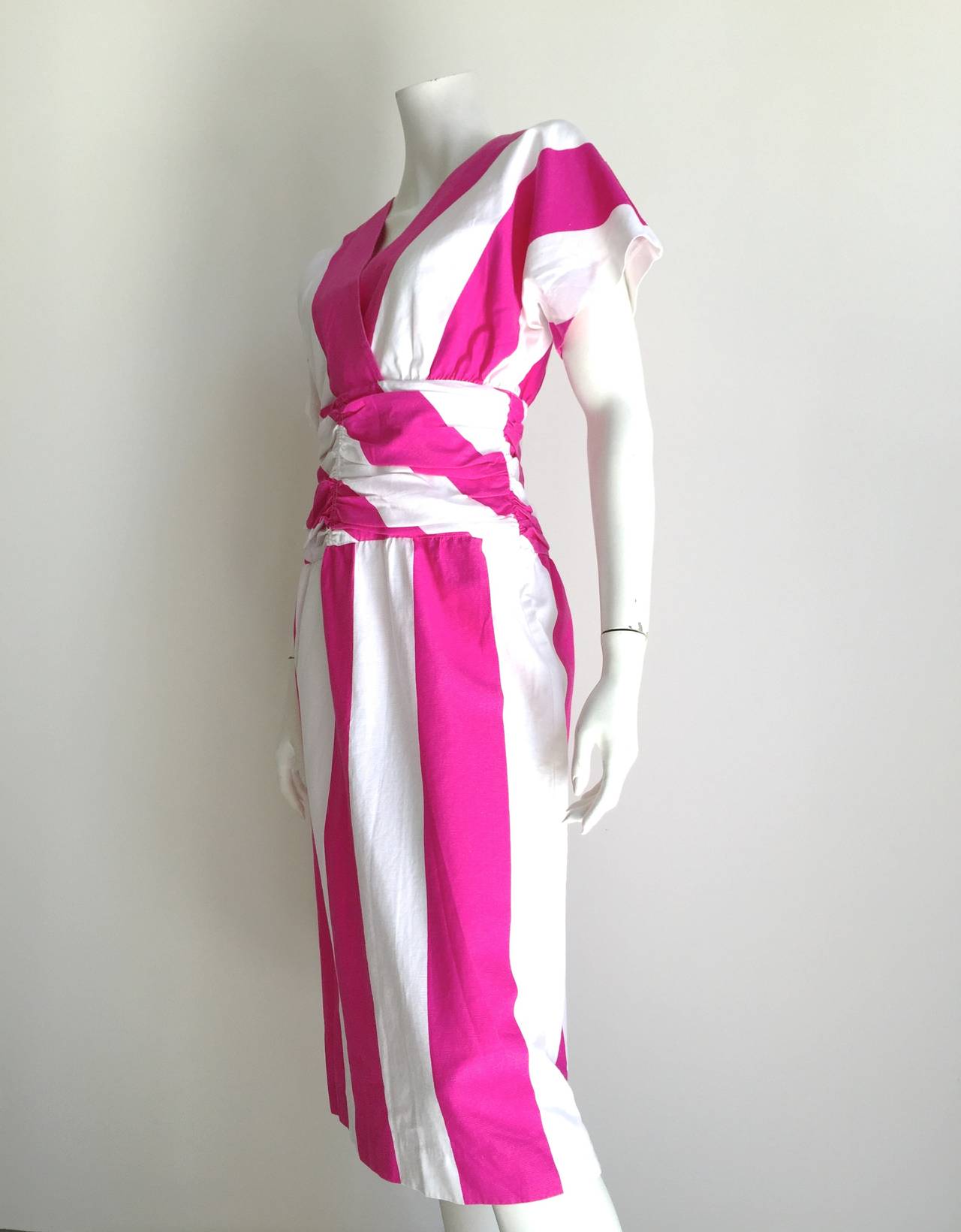 Malcolm Starr 1970s Pink & White Striped Cotton Dress Size 6. For Sale 2