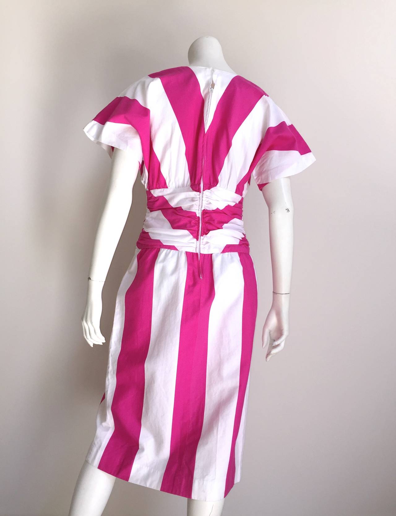 Malcolm Starr 1970s Pink & White Striped Cotton Dress Size 6. For Sale 1