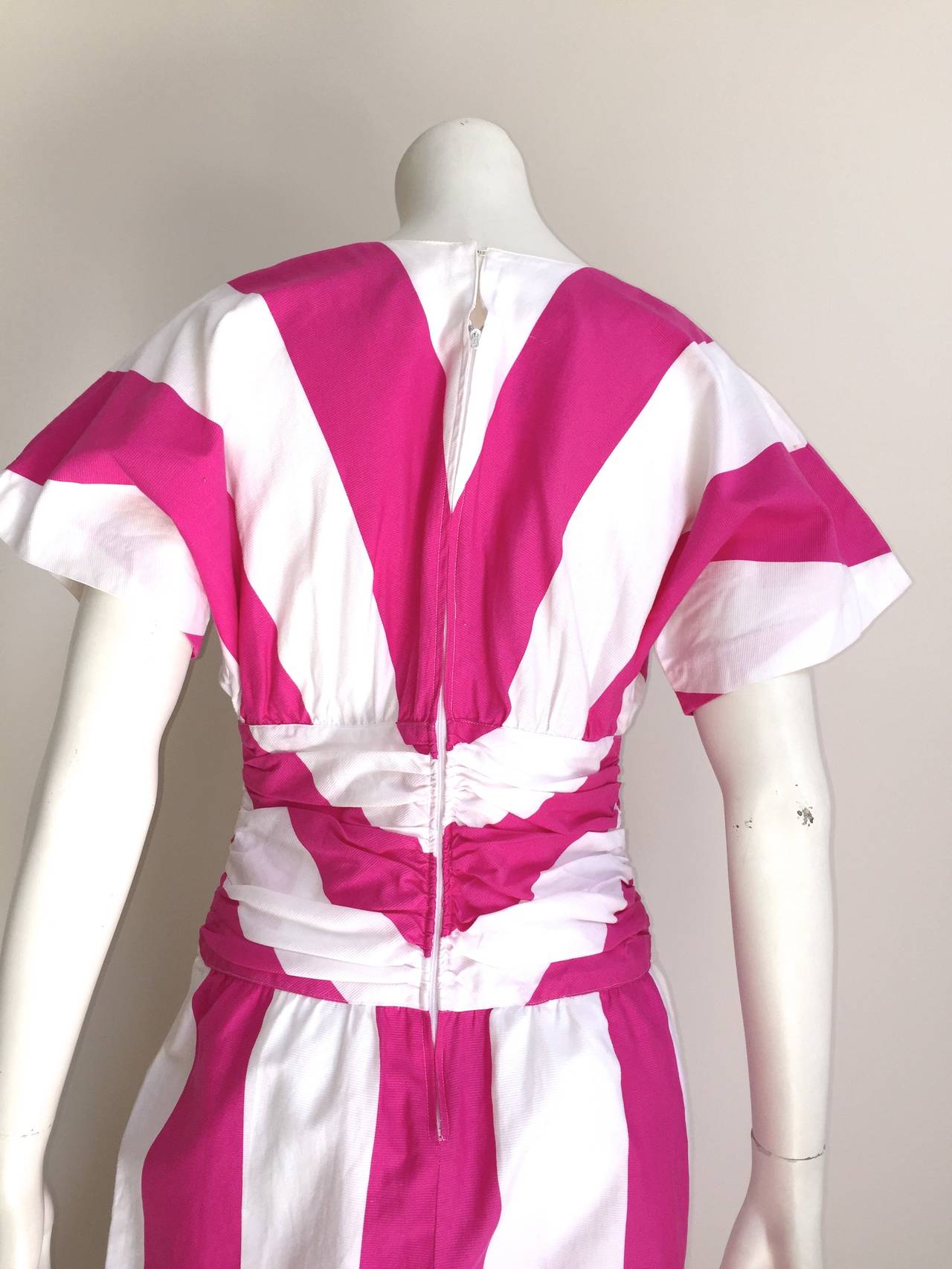 Malcolm Starr 1970s Pink & White Striped Cotton Dress Size 6. For Sale 3