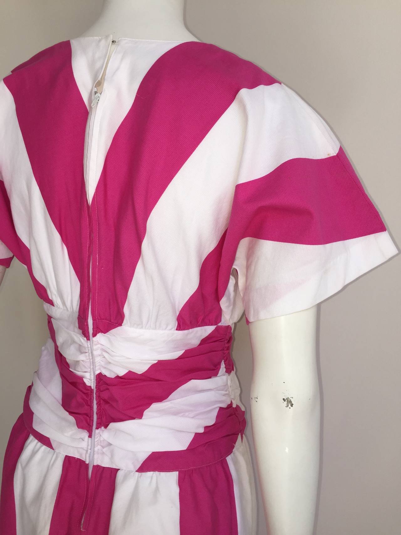 Malcolm Starr 1970s Pink & White Striped Cotton Dress Size 6. For Sale 4