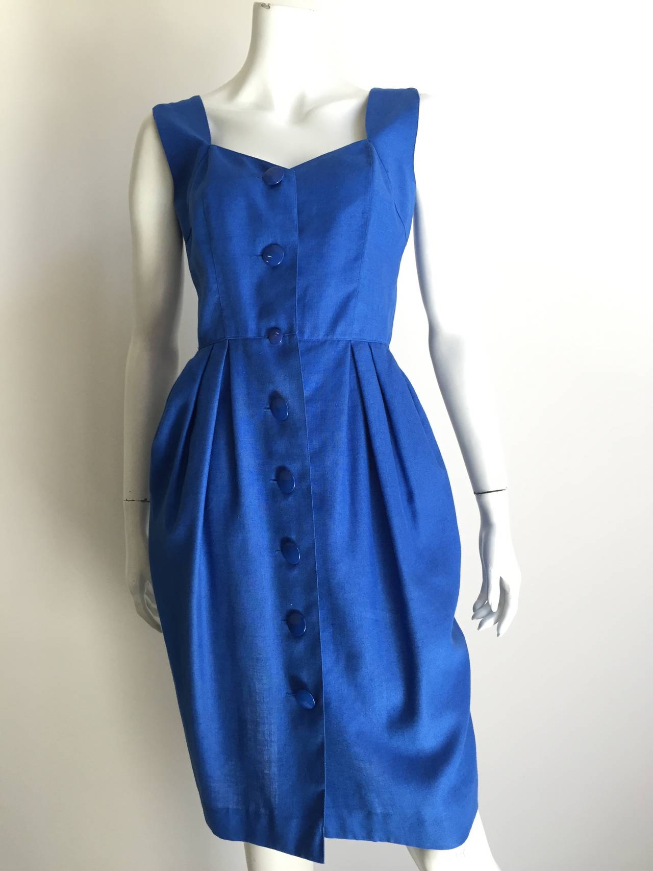 Guy Laroche Paris 1980s Blue Dress with Pockets Size 6.