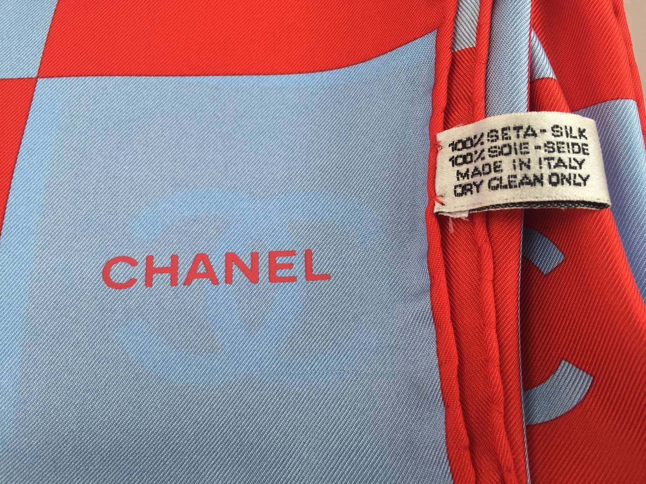 Chanel 90s silk logo scarf never worn. In Excellent Condition For Sale In Atlanta, GA