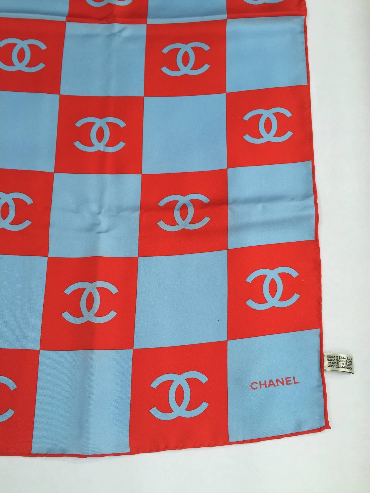 Women's Chanel 90s silk logo scarf never worn. For Sale
