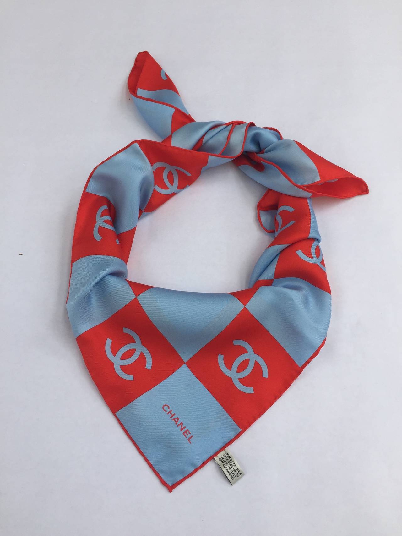 Chanel 90s silk logo scarf never worn. For Sale 2