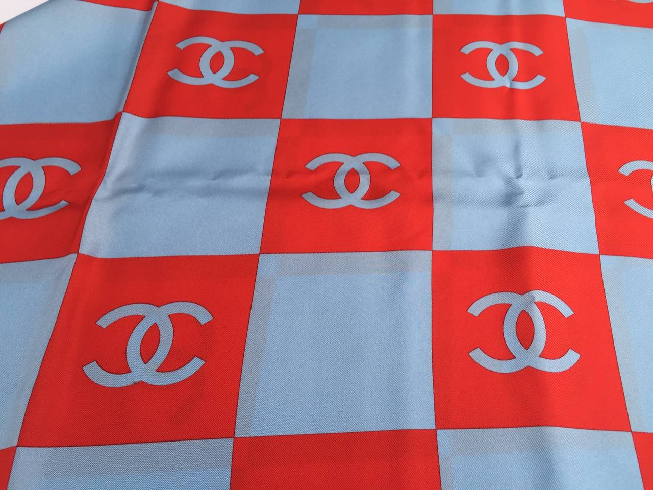 Chanel 90s silk logo scarf never worn. For Sale 5