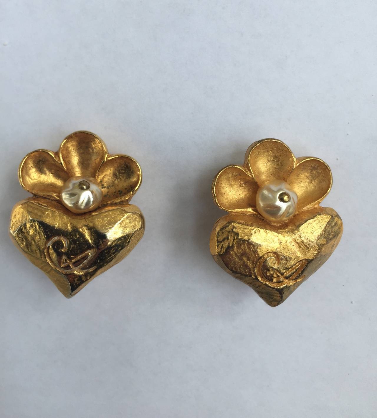 Christian Lacroix Gold Heart Clip Earrings.