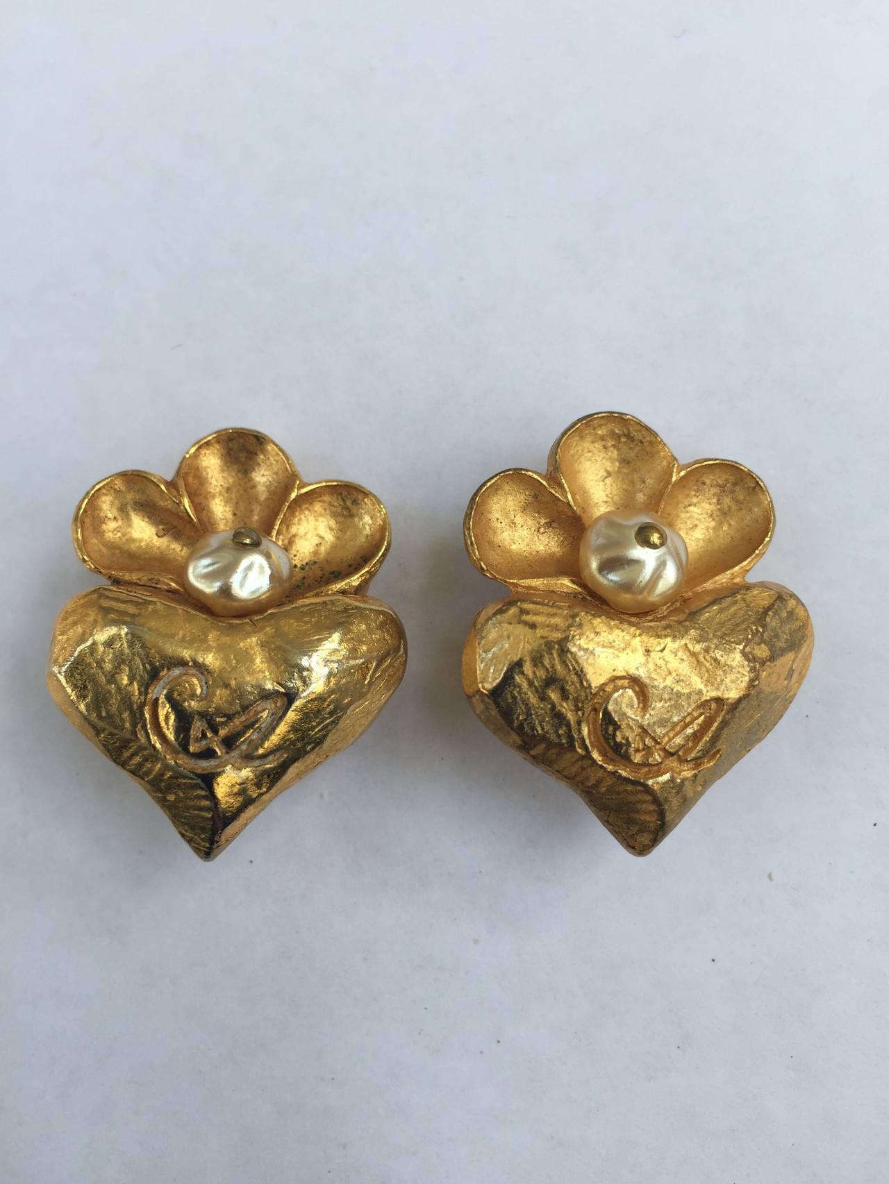 Women's Christian Lacroix Gold Heart Clip Earrings. For Sale