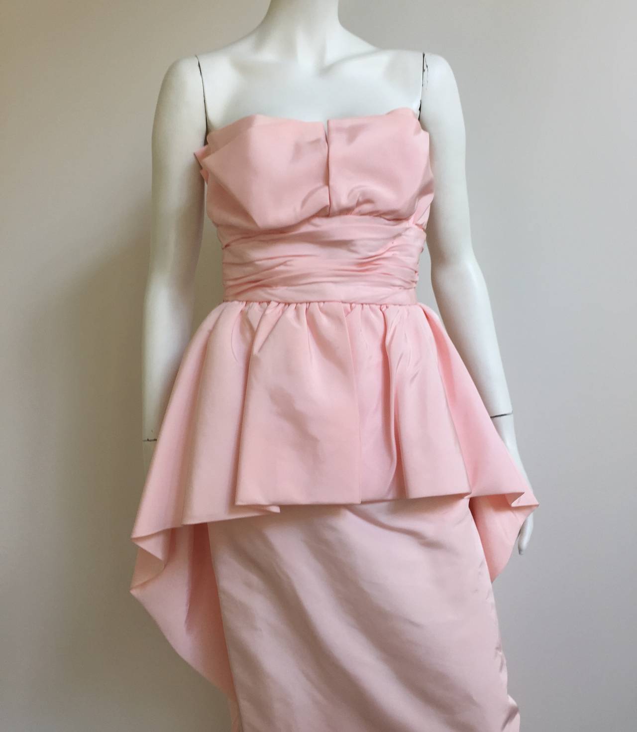 Victor Costa for Neiman Marcus 1980s pink strapless gown. Original size 10 but fits like a modern day size 6 but please see & use measurements. Ladies please use your measuring tape to measure your lovely body so you know for certain this will fit
