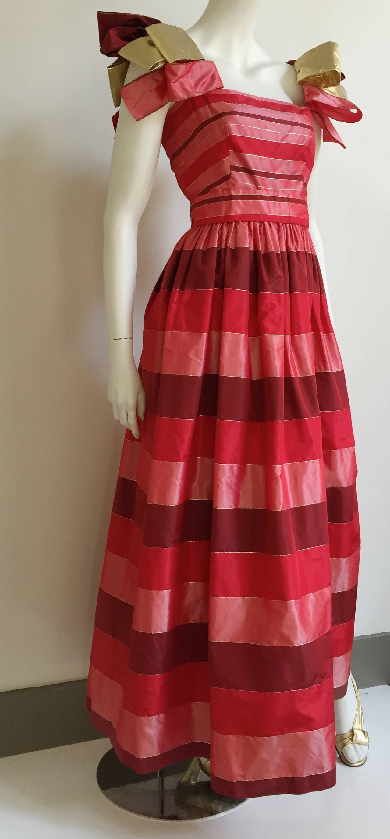 Red Richilene  1970s Silk Taffeta Gown Size 4. For Sale
