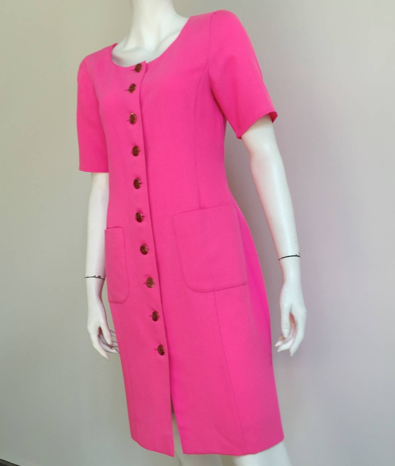 Red Ungaro 80s Wool Button Up Dress Size 8. For Sale