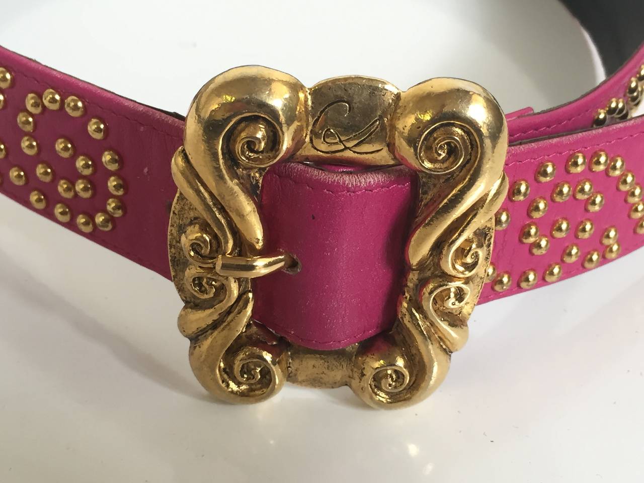Christian Lacroix pink leather studded belt, 1980s In Good Condition In Atlanta, GA