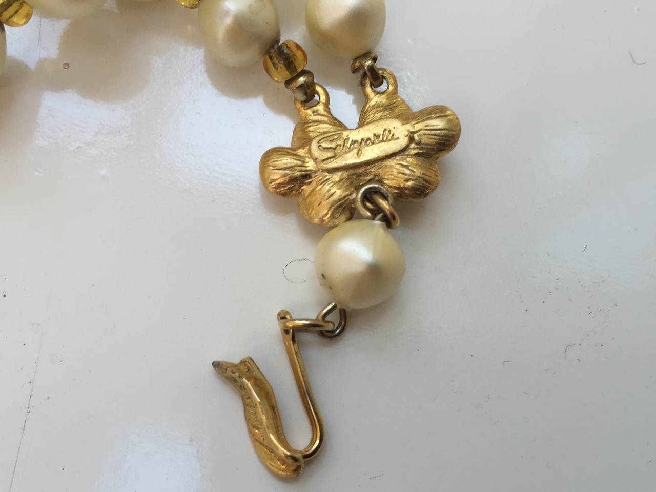 Women's Schiaparelli 60s faux pearl double strand necklace.