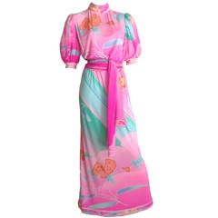 Leonard Paris 70s Japanese garden maxi dress with belt size 4 / 6.